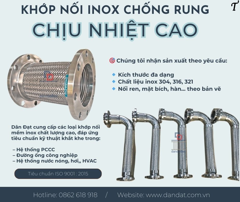 Khớp nối mềm inox chống rung, khớp nối chống rung, khớp co giãn inox