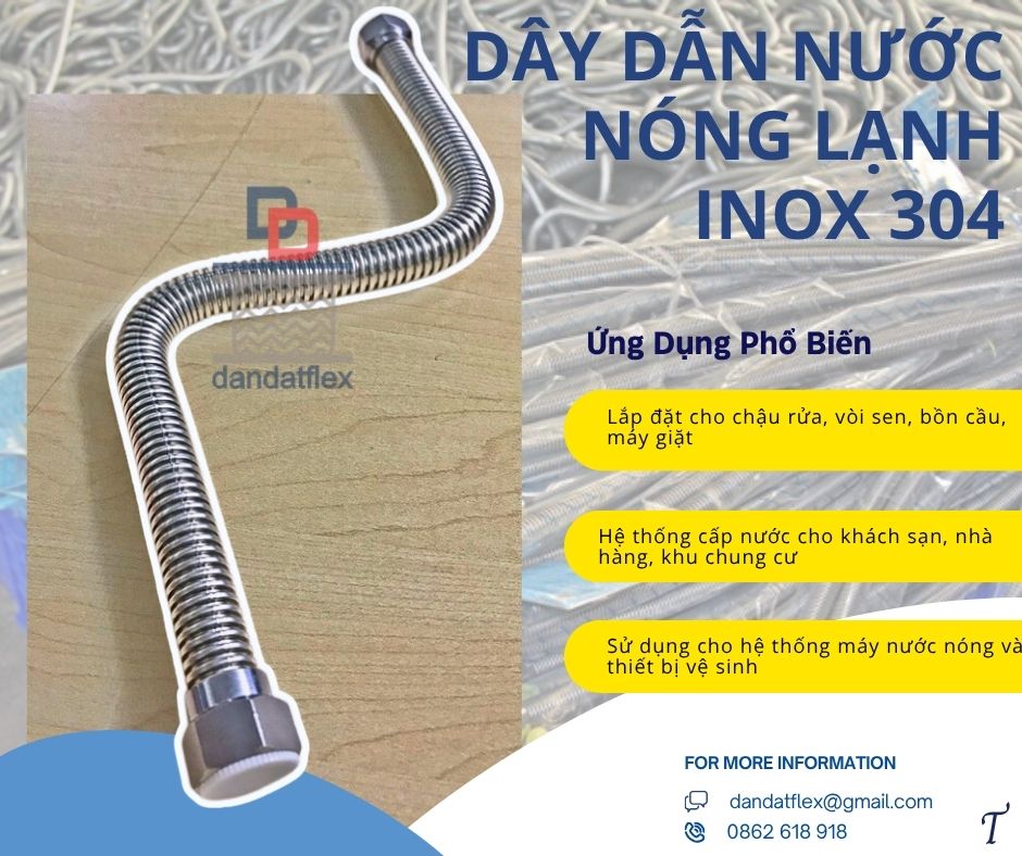 Dây dẫn nước inox nóng lạnh, ống dẫn nước nóng lạnh inox, ống dẫn nước