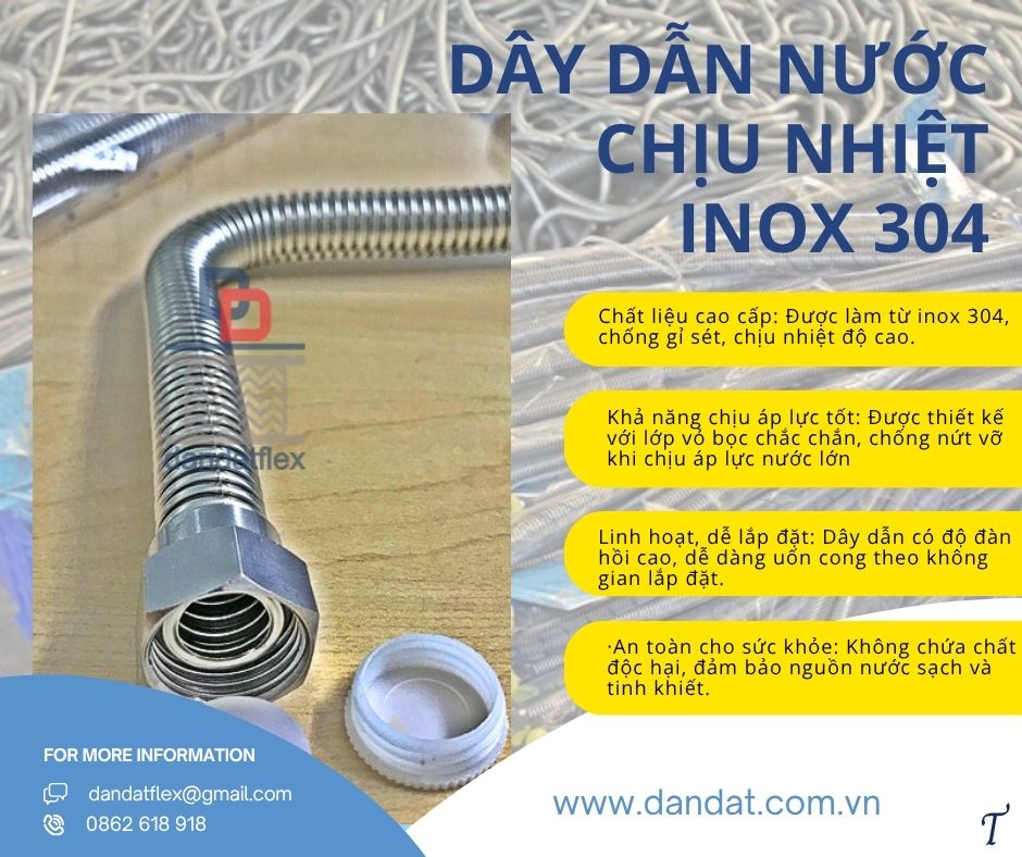 Dây dẫn nước bằng inox, dây mềm kết nối bình nước nóng, dây cấp nước