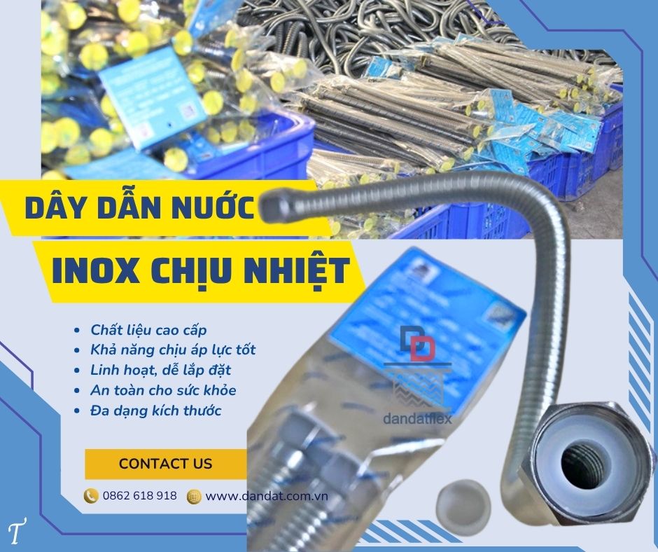 Dây dẫn nước bằng inox, dây mềm kết nối bình nước nóng, dây cấp nước