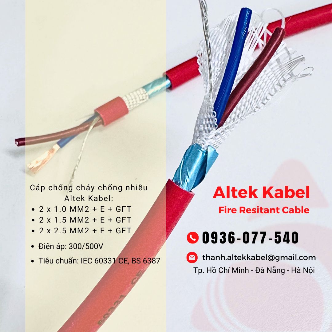 Cáp chống cháy chống nhiễu Altek Kabel 2 x 1.0 mm2, fire resistant