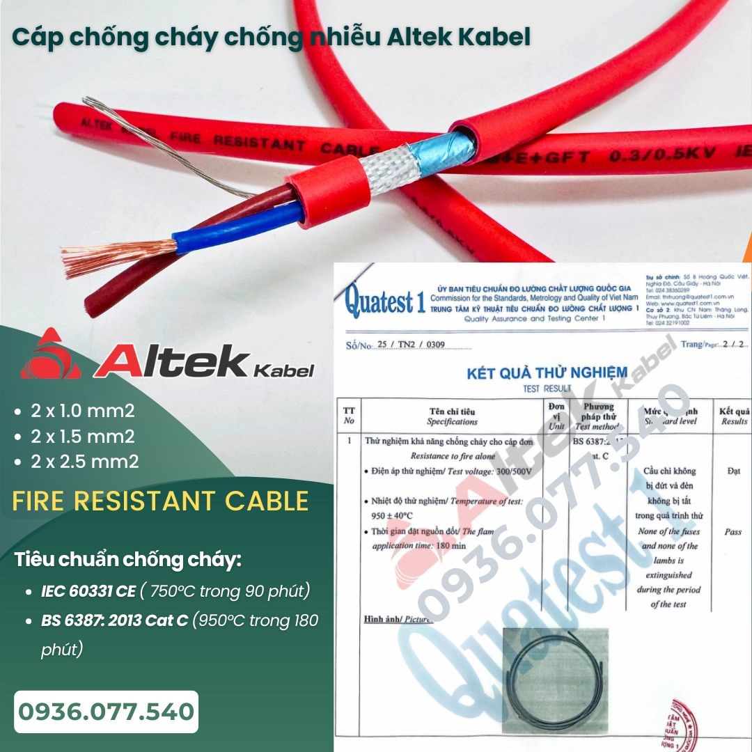 Cáp chống cháy chống nhiễu Altek Kabel 2 x 1.0 mm2, fire resistant