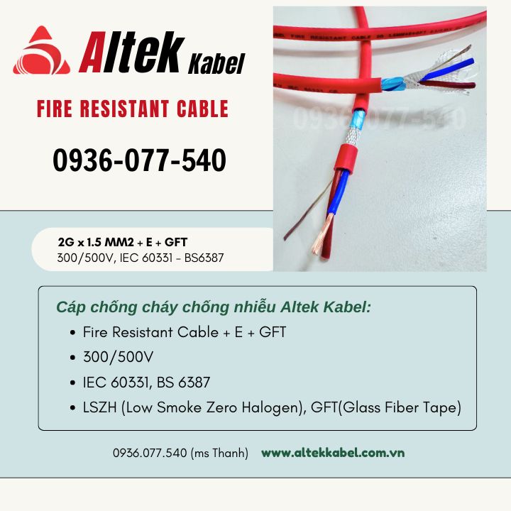 Cáp chống cháy chống nhiễu Altek Kabel 2 x 1.0 mm2, fire resistant