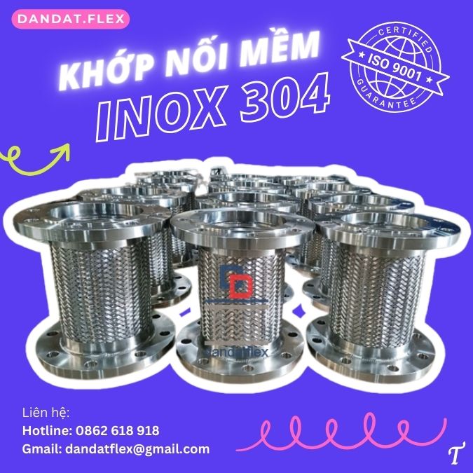 Khớp nối inox nối bích, khớp nối mềm máy bơm, khớp giảm rung inox