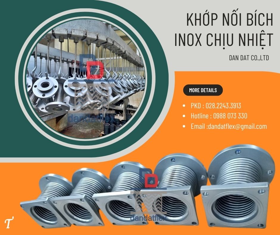 Khớp nối inox nối bích, khớp nối mềm máy bơm, khớp giảm rung inox