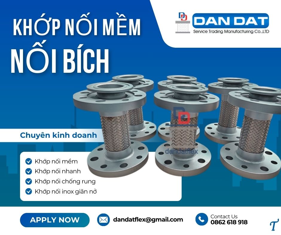 Khớp nối inox nối bích, khớp nối mềm máy bơm, khớp giảm rung inox