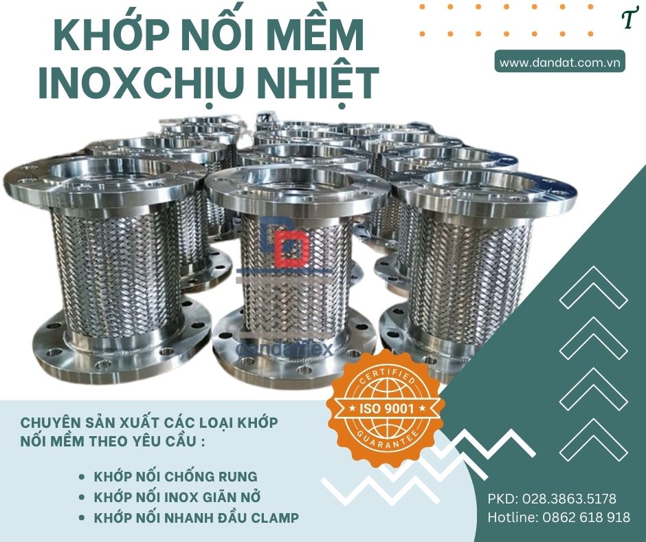 Khớp nối inox nối bích, khớp nối mềm máy bơm, khớp giảm rung inox