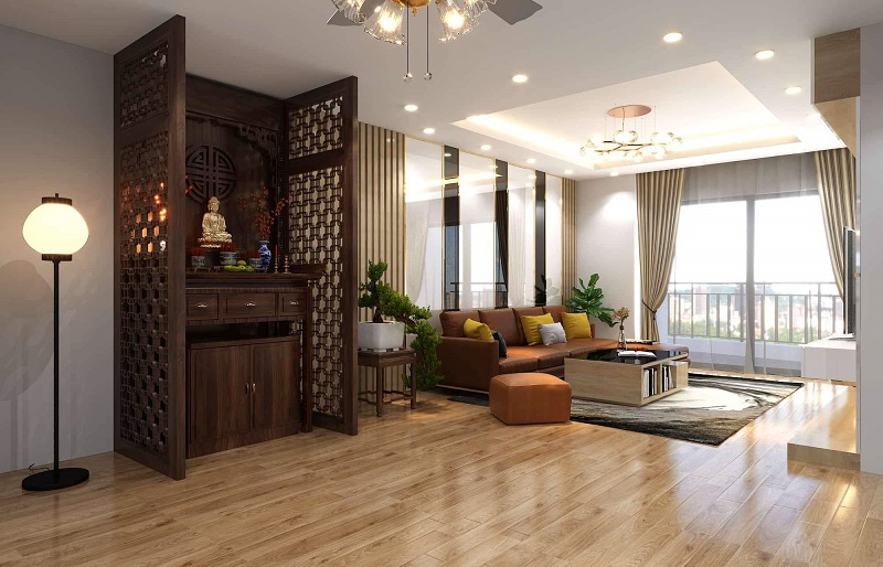 Cách bố trí bàn thờ trong phòng khách nhà ống hợp phong thuỷ