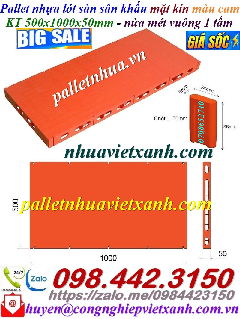 Tấm lót sàn sân khấu mặt kín màu cam 500x1000x50mm