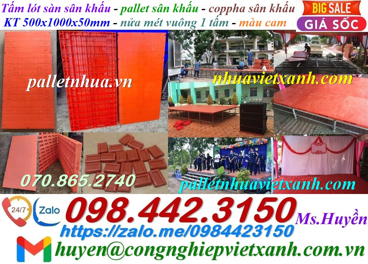 Tấm lót sàn sân khấu mặt kín màu cam 500x1000x50mm