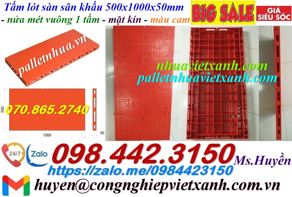 Tấm lót sàn sân khấu mặt kín màu cam 500x1000x50mm