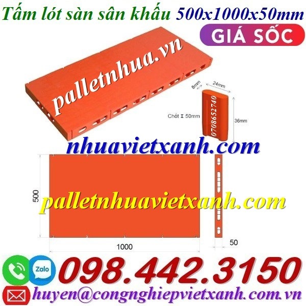 Tấm lót sàn sân khấu mặt kín màu cam 500x1000x50mm