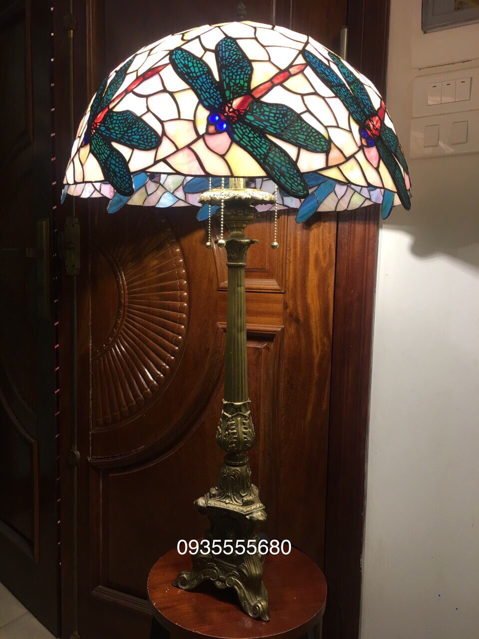 Đèn bàn tiffany chuồn chuồn cổ hồng phấn