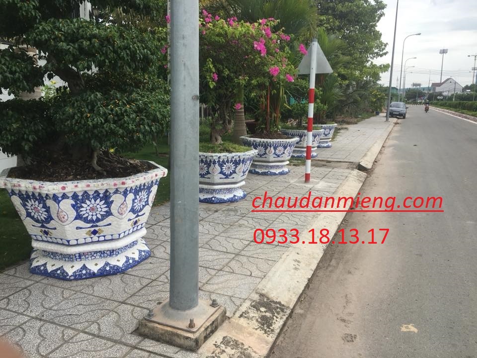 chậu hoa dán sành sứ - chậu khảm sành - cẩn miễng
