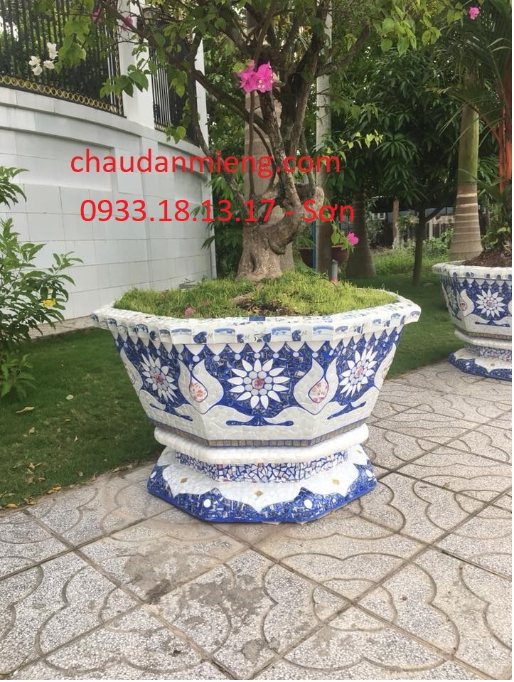 chậu hoa dán sành sứ - chậu hoa bon sai - chậu khảm miểng