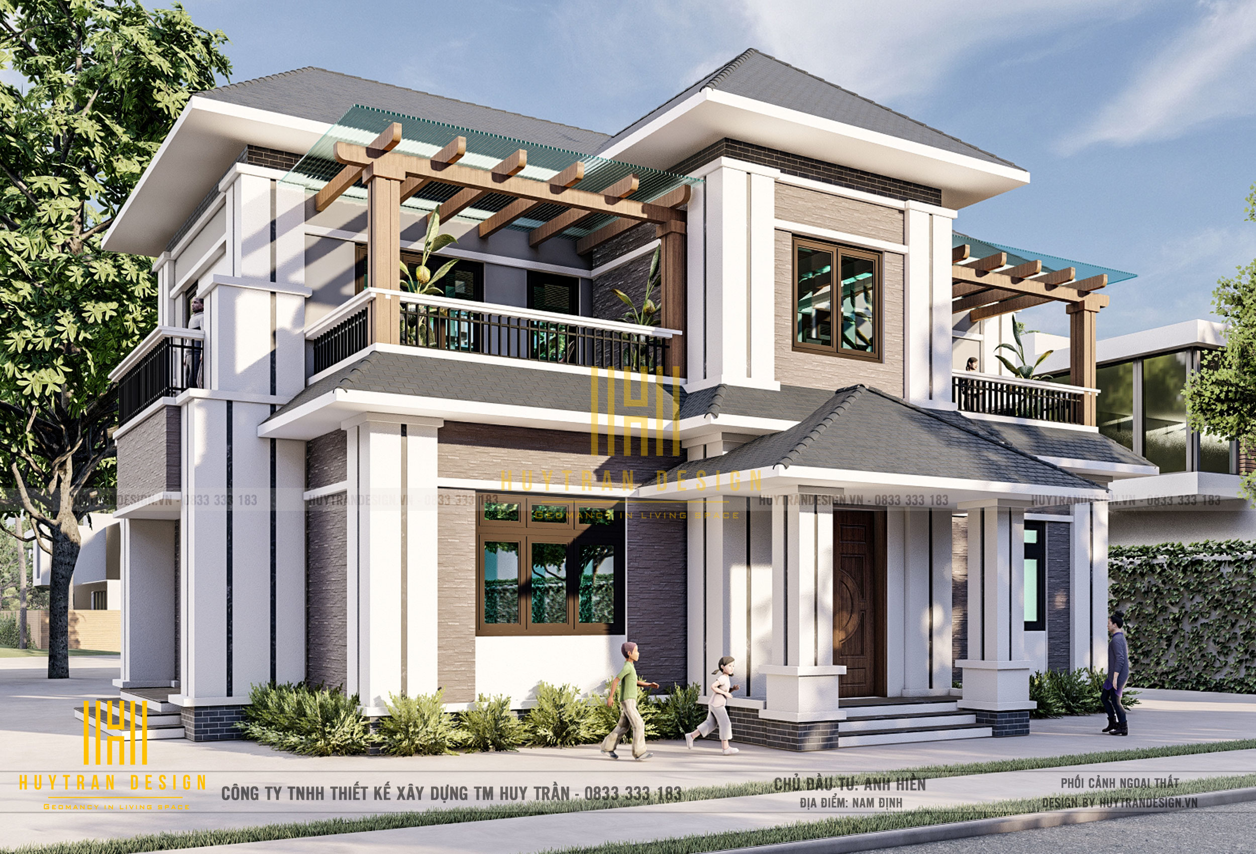 Thiết kế nhà 2 tầng mái nhật ở nông thôn