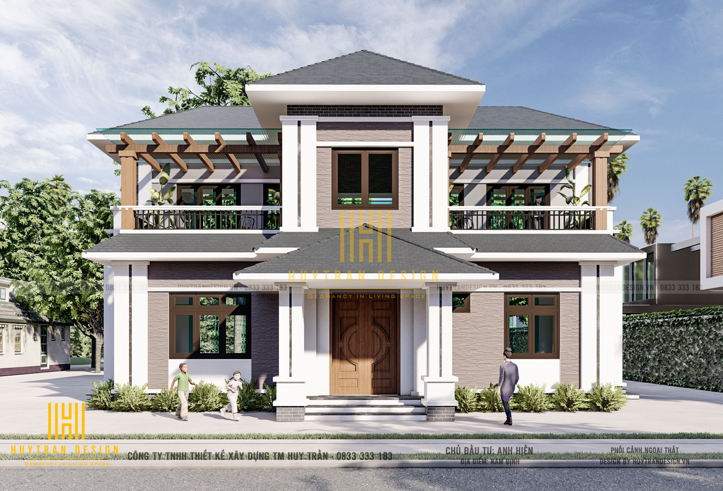 Thiết kế nhà 2 tầng mái nhật ở nông thôn