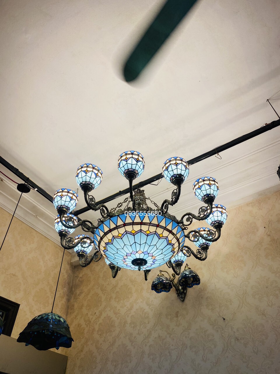 Giao lưu bộ đèn chùm tiffany xanh cổ điển