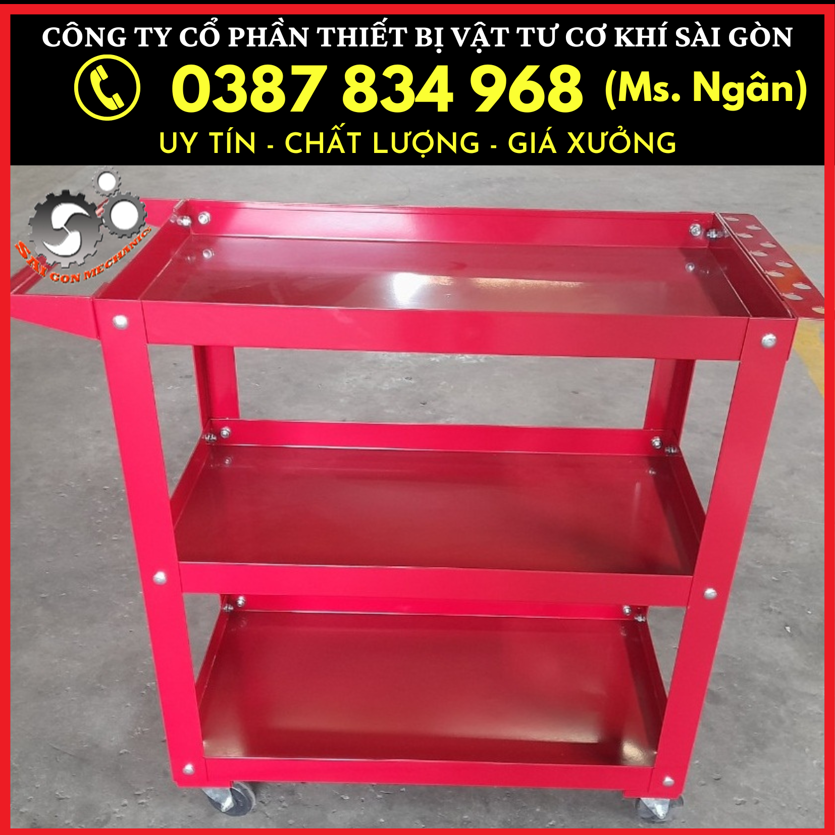 Xe đẩy dụng cụ đồ nghề 3 tầng giá gốc tại xưởng