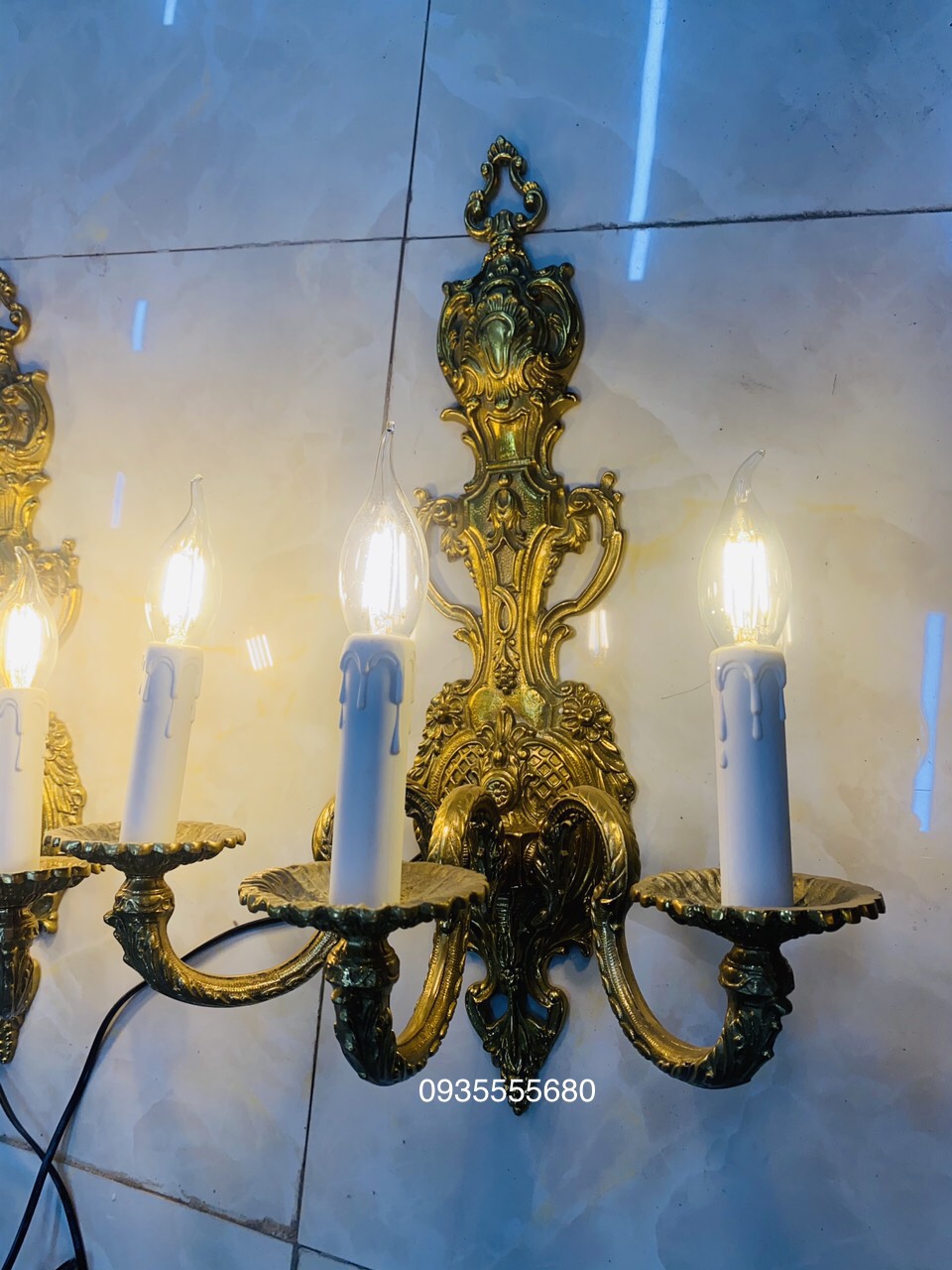Giao lưu đôi đèn tường đồng châu âu      