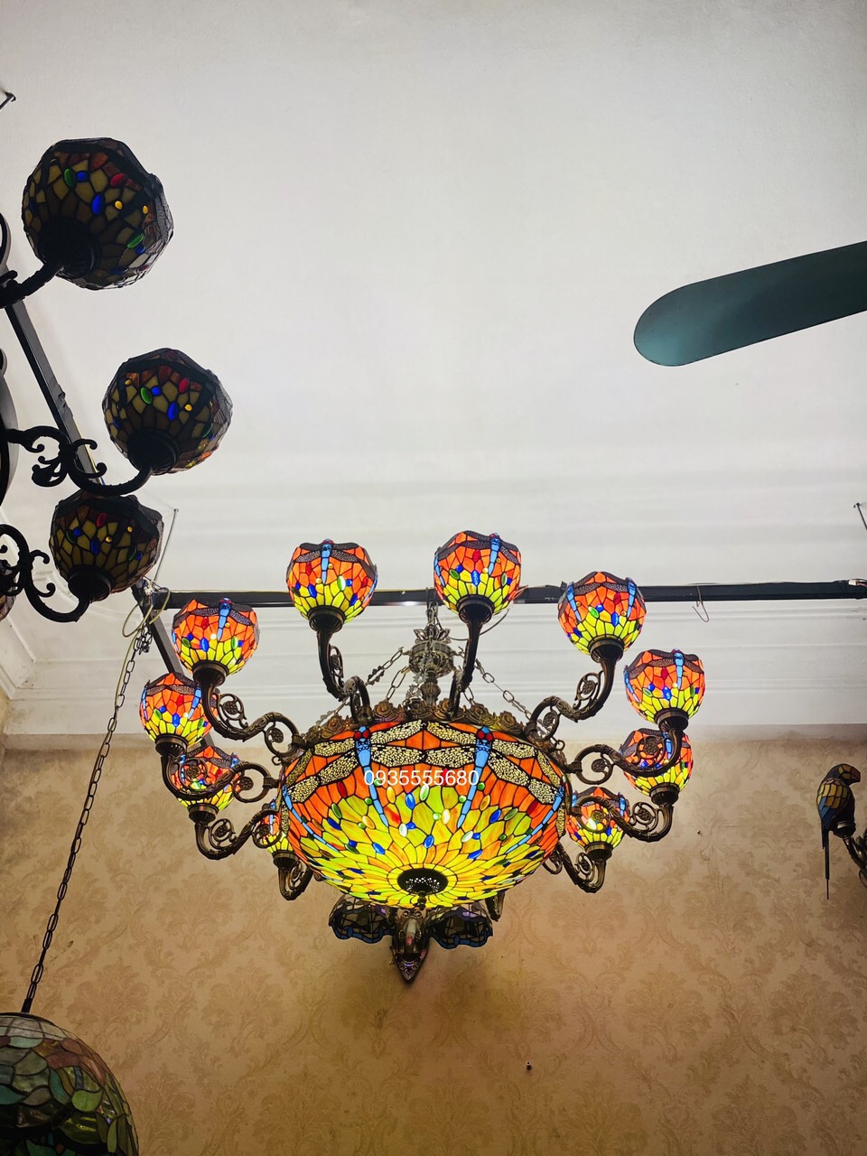 Giao lưu bộ đèn chùm tiffany chuồn chuồn cổ đa sắc