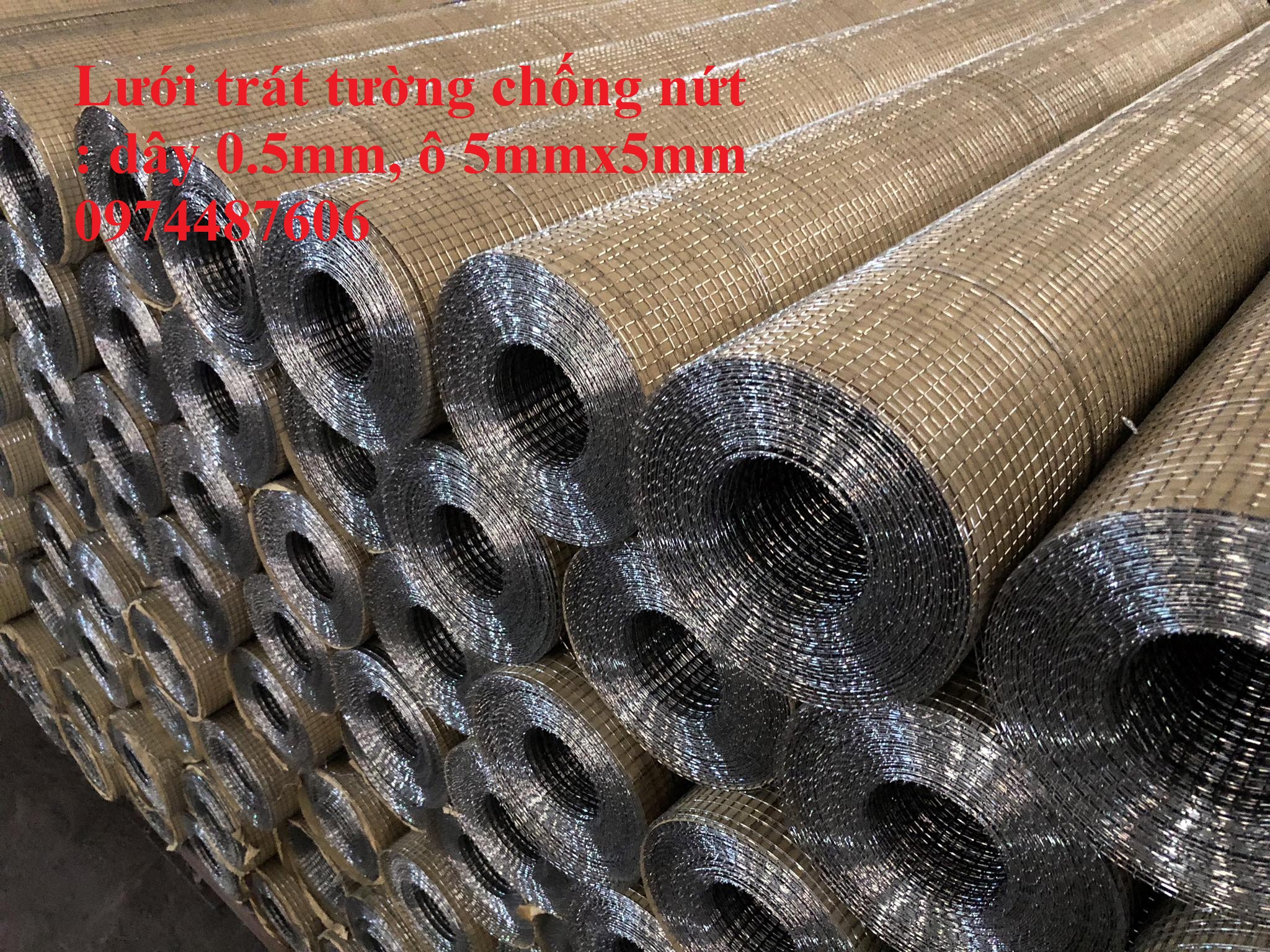 Lưới trát tường chống nứt dây 0.5mm ô 5x5mm khổ 1mx14m