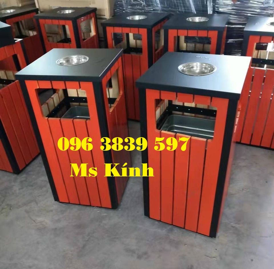 Thùng rác giả gỗ vuông có gạt tàn giá rẻ - 096 3839 597 Ms Kính
