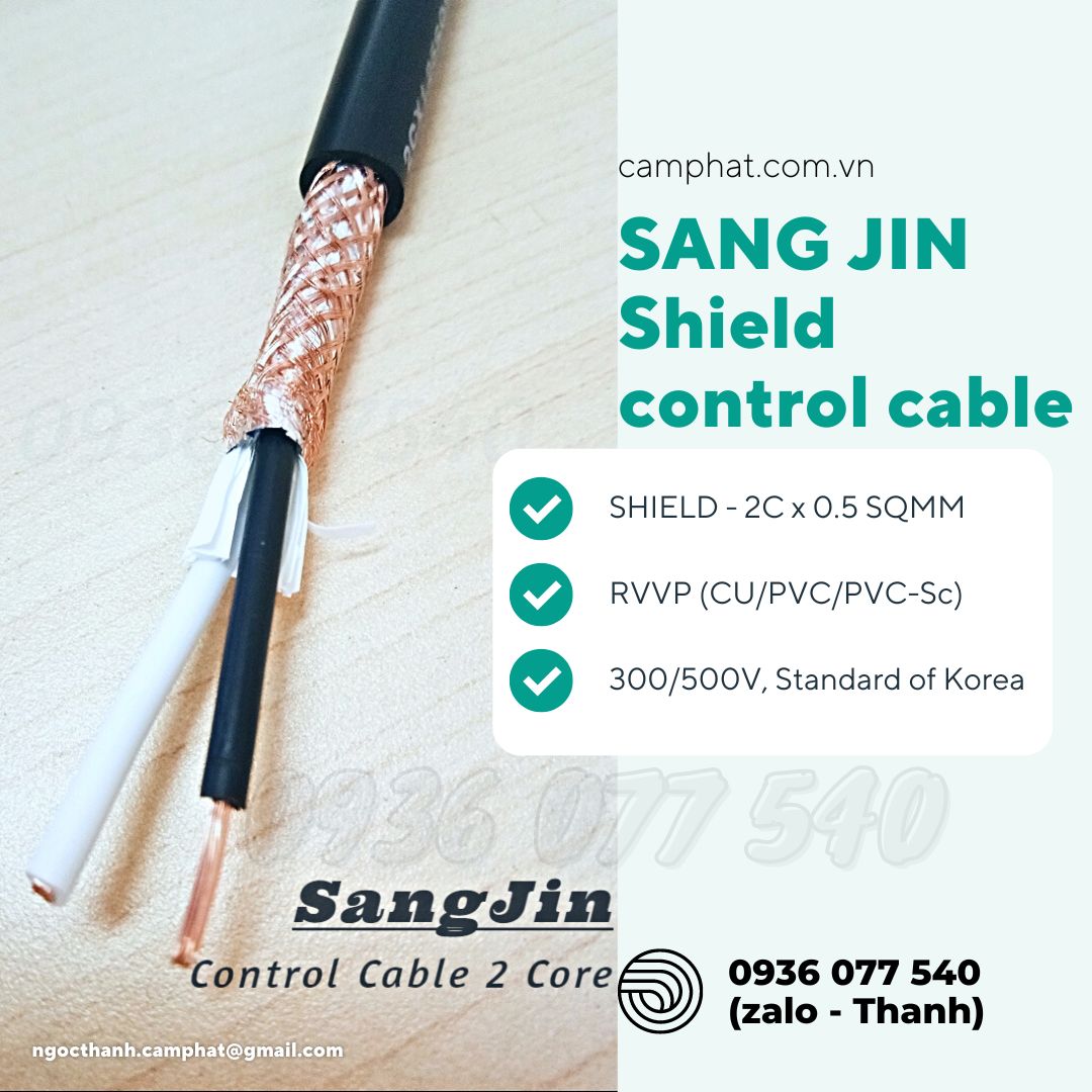 Dây cáp điều khiển sangjin 2 x 0.5 mm2 - có lưới chống nhiễu RVVP