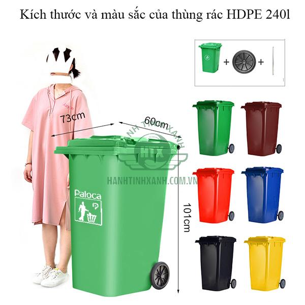 Thùng rác nhựa 240 lít - Thùng rác Hành Tinh Xanh
