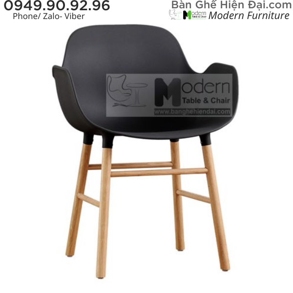 Ghế cafe thân nhựa tựa lưng có tay vịn chân giả gỗ nhập khẩu CC2004-S