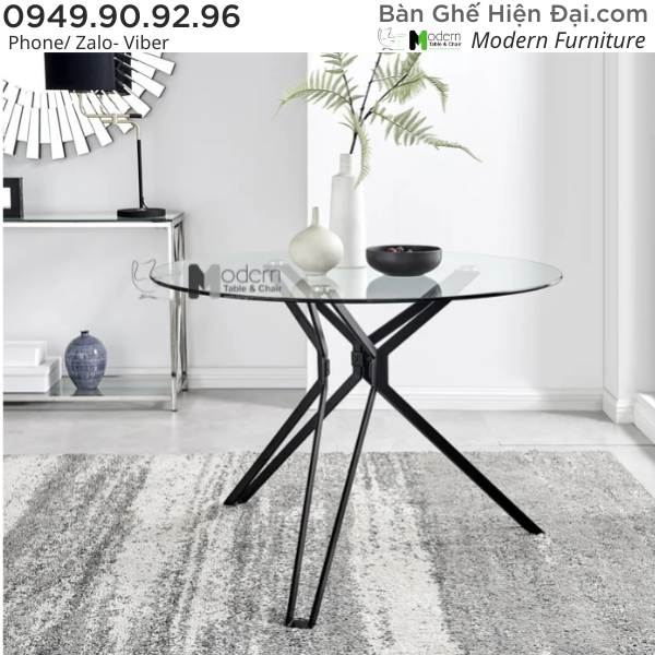 Bàn tròn mặt kính cường lực khung chân X sơn đen nhập khẩu TE1538-09G