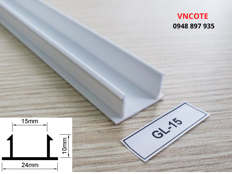Nẹp nhựa chỉ âm tường GL-15,  L=2m/thanh
