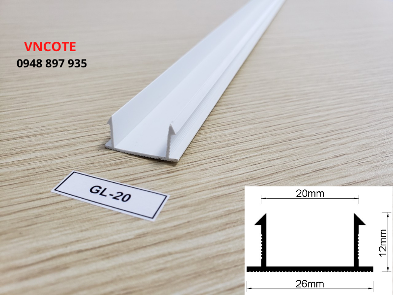 Nẹp nhựa chỉ âm tường GL-20,  L=2m/thanh