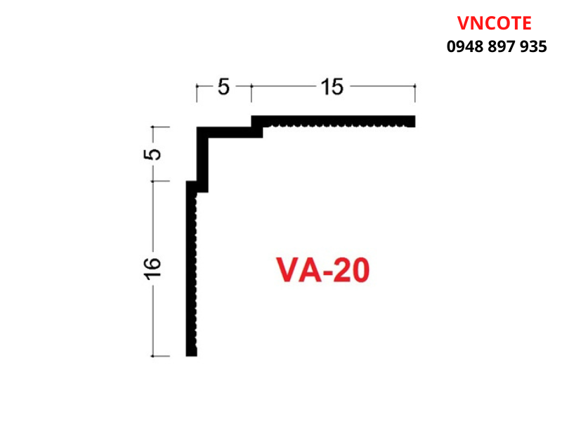 Nẹp nhựa V góc âm trần thạch cao VA-20, L=2.2m/thanh