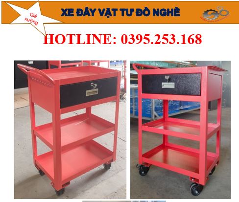 Xe đẩy dụng cụ đồ nghề 3 tầng có ngăn kéo