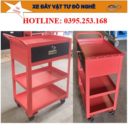 Xe đẩy dụng cụ đồ nghề 3 tầng có ngăn kéo