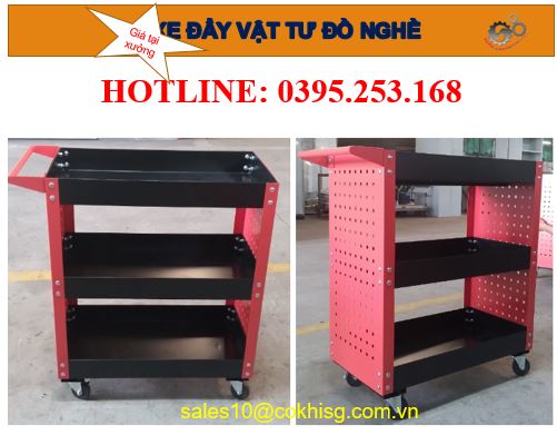 Xe đẩy dụng cụ đồ nghề 3 tầng có vách treo dụng cụ CKSG
