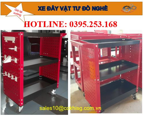 Xe đẩy dụng cụ đồ nghề 3 tầng có vách treo dụng cụ CKSG