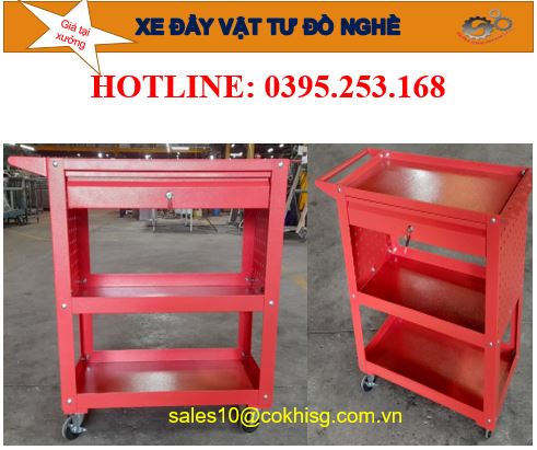 Xe đẩy dụng cụ đồ nghề 3 tầng có ngăn kéo, nữa vách treo CKSG 8204