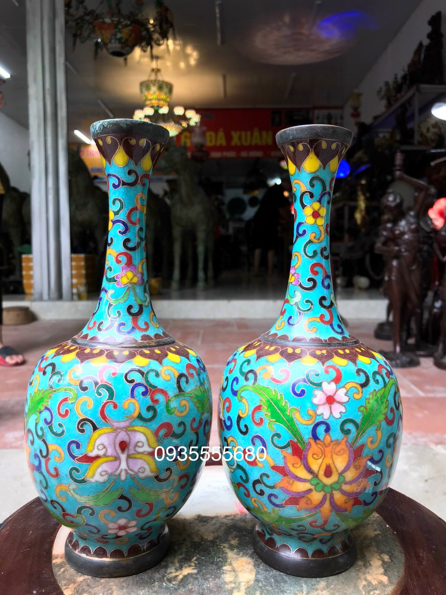 Đôi bình đồng pháp lam hàng decor