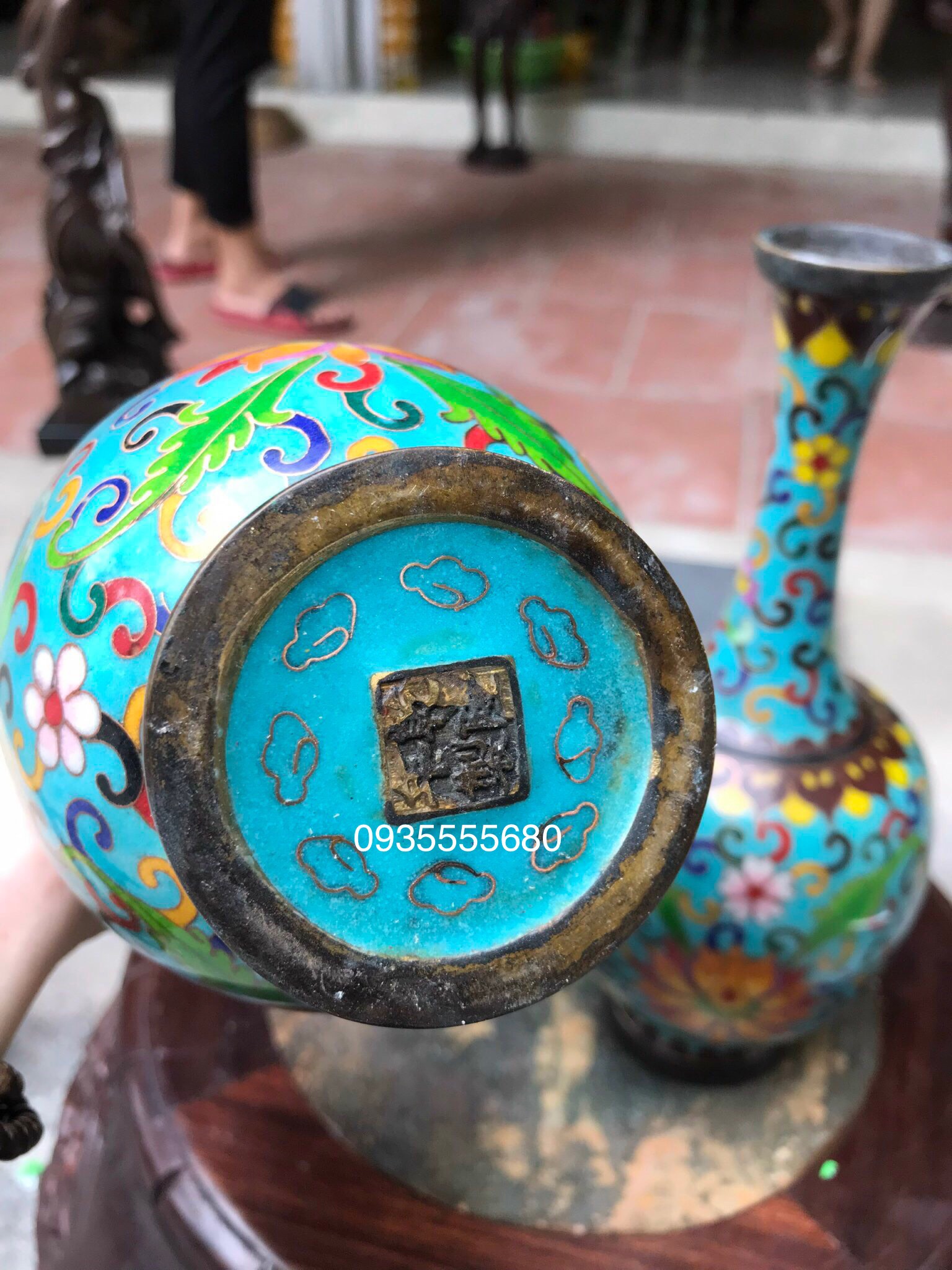 Đôi bình đồng pháp lam hàng decor
