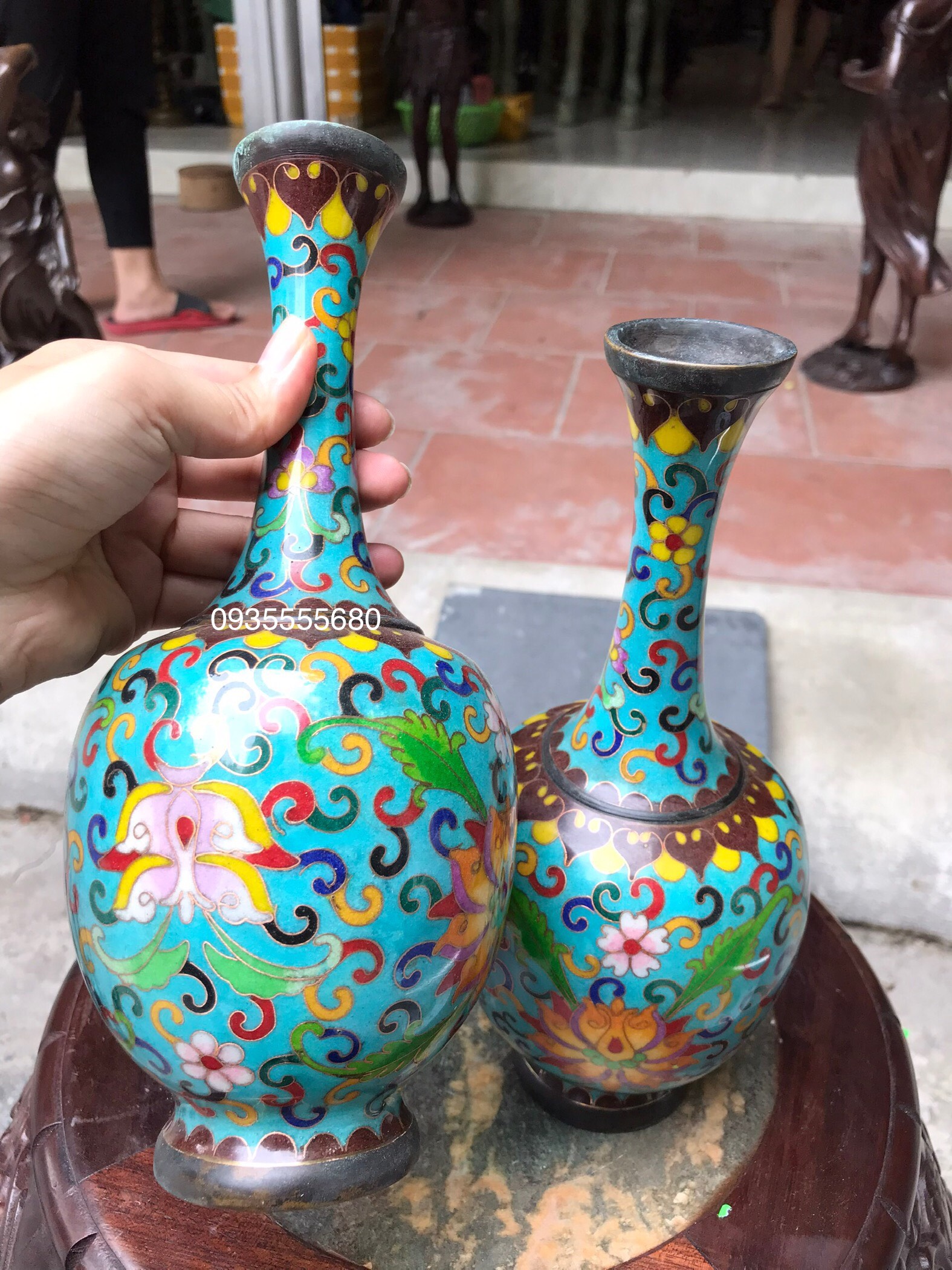 Đôi bình đồng pháp lam hàng decor
