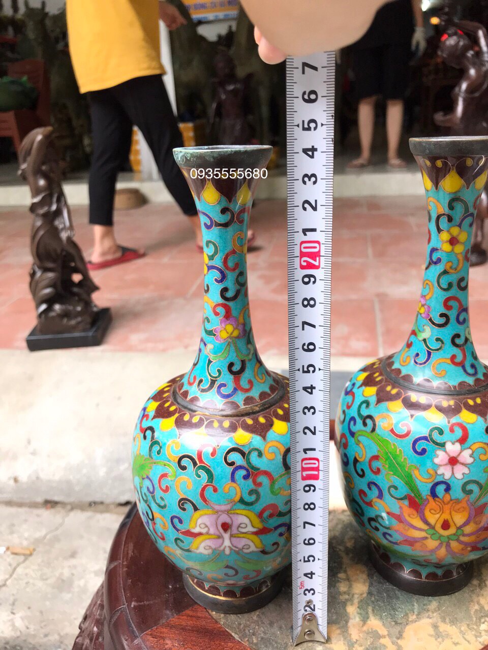 Đôi bình đồng pháp lam hàng decor