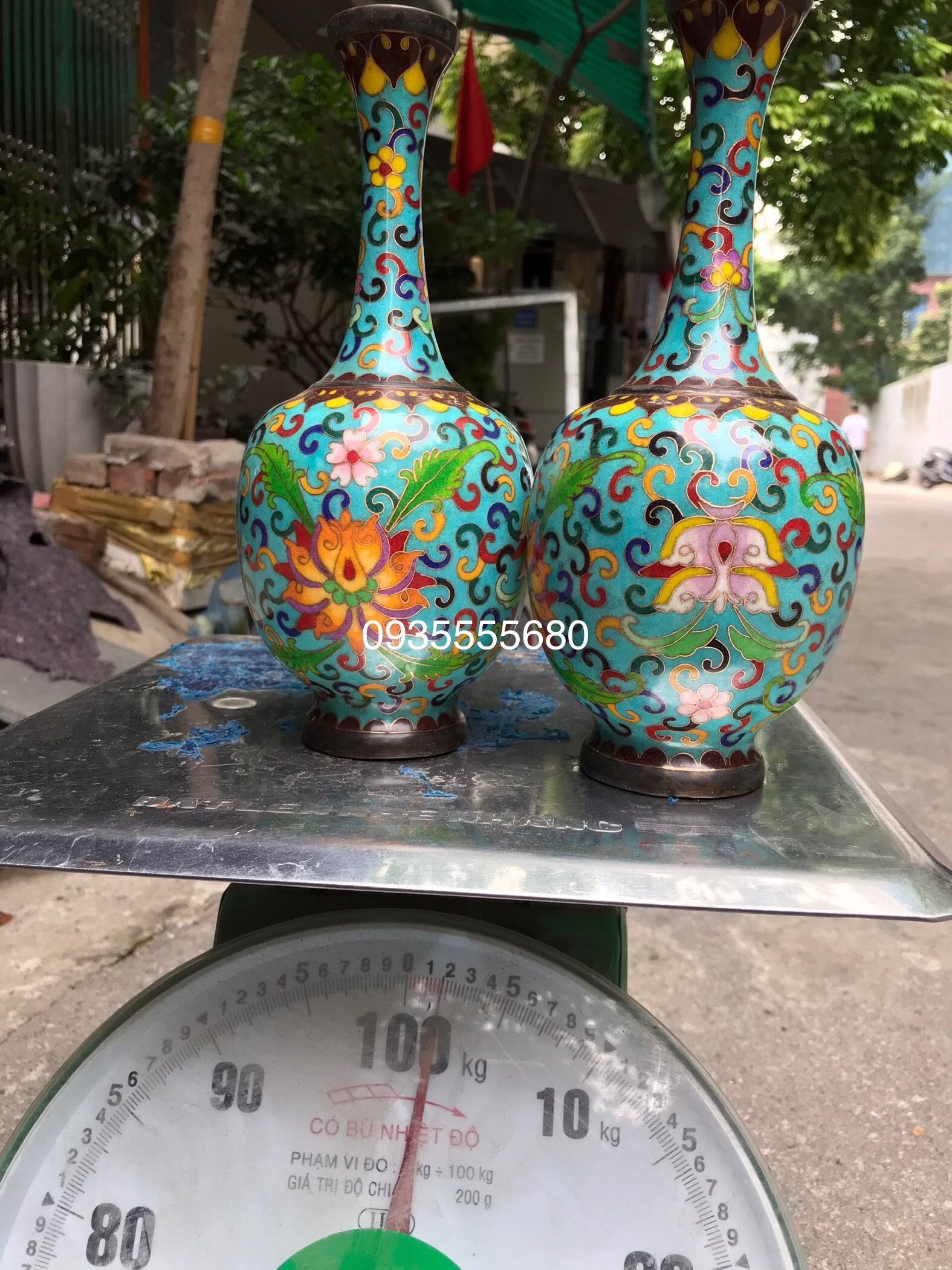 Đôi bình đồng pháp lam hàng decor