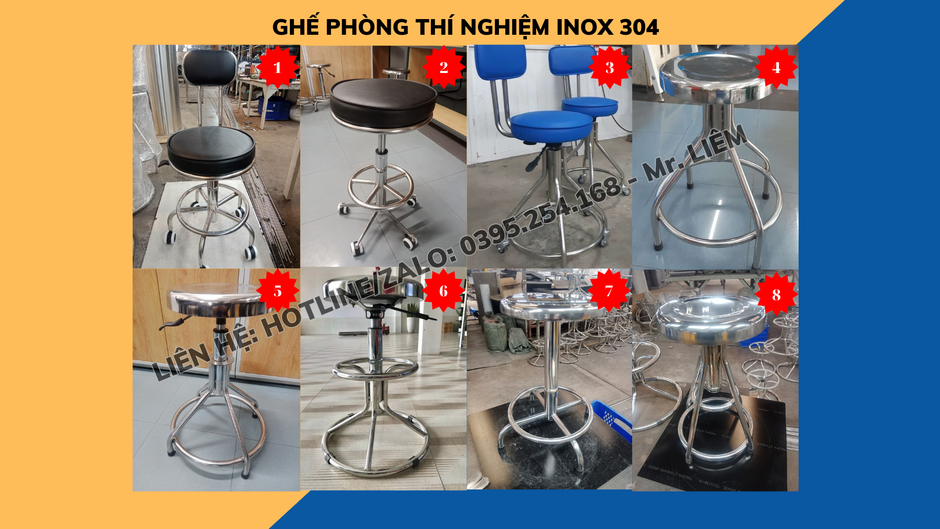 GHẾ PHÒNG THÍ NGHIỆM INOX 304 BỀN ĐẸP, CHẮC CHẮN