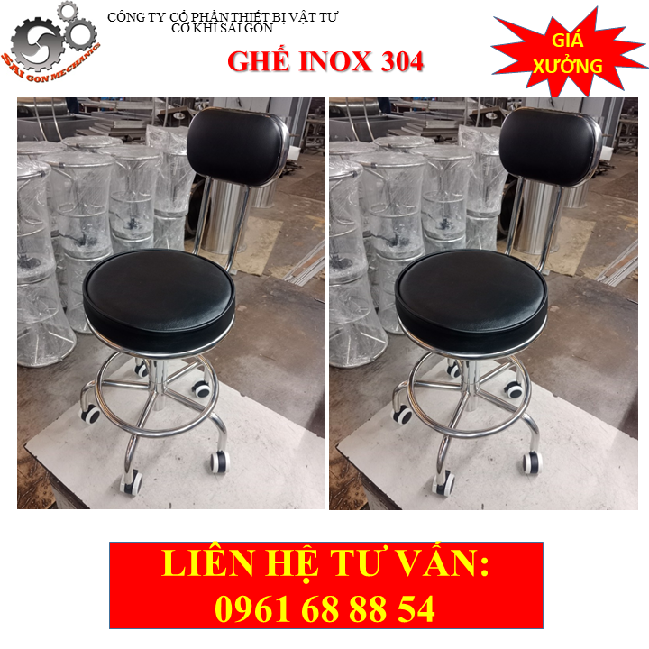 Ghế inox bọc nệm có bánh xe model CKSG - 9104
