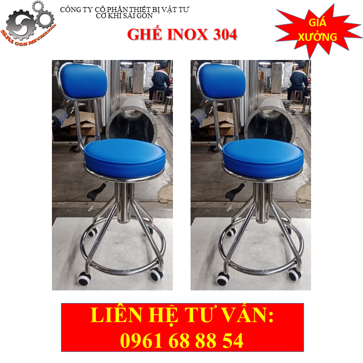 Ghế inox tựa lưng có bọc nệm, bánh xe model CKSG - 9110