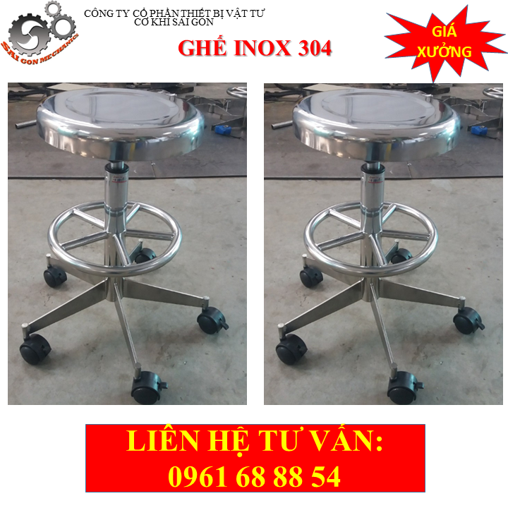 Ghế phòng thí nghiệm inox chân đặc có bánh xe model CKSG - 9111