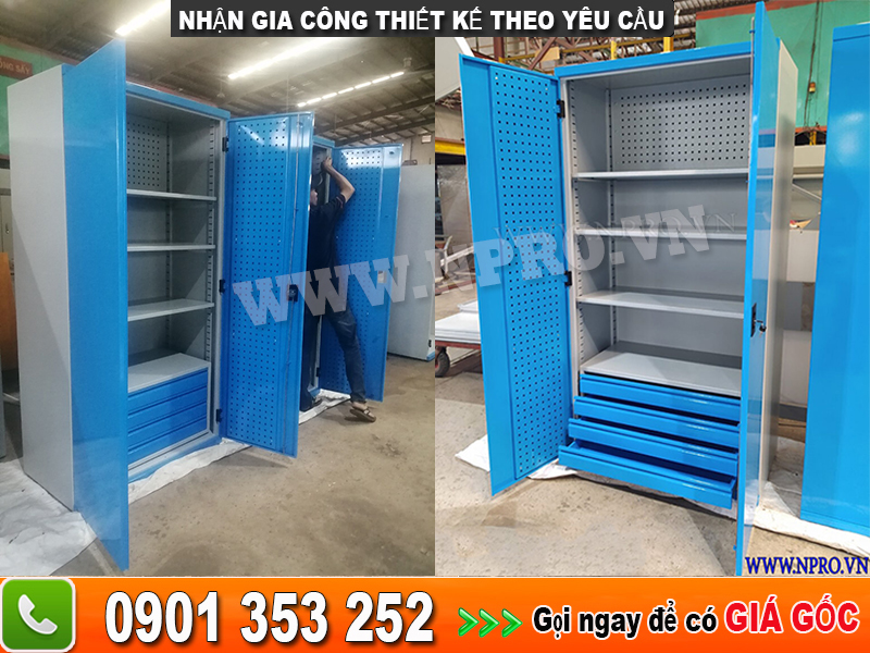 Tủ dụng cụ cơ khí 2 cánh 8 ngăn chứa vật tư đồ nghề nhà xưởng
