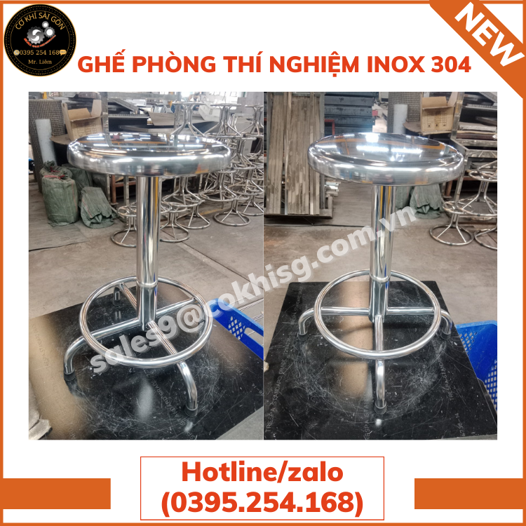 GHẾ PHÒNG THÍ NGHIỆM INOX 304 DÀY 1.2MM